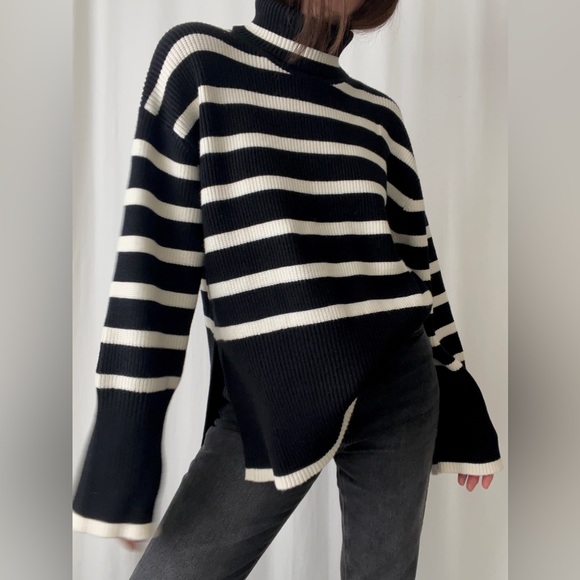 SYLVIE STRIPED SWEATER — In Black - Picture 2 of 9